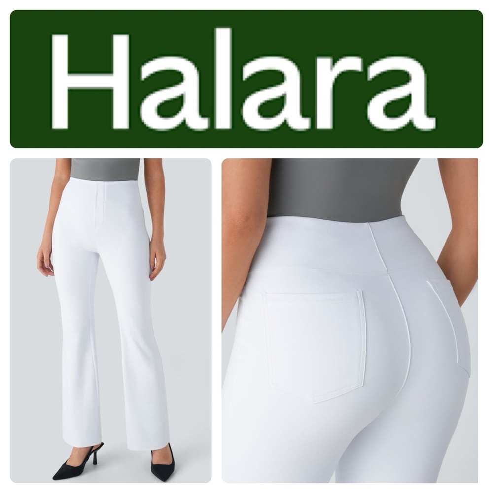 HALARA White Halara Flex™ High Waisted Back Side Pocket Slight Flare Work Pants